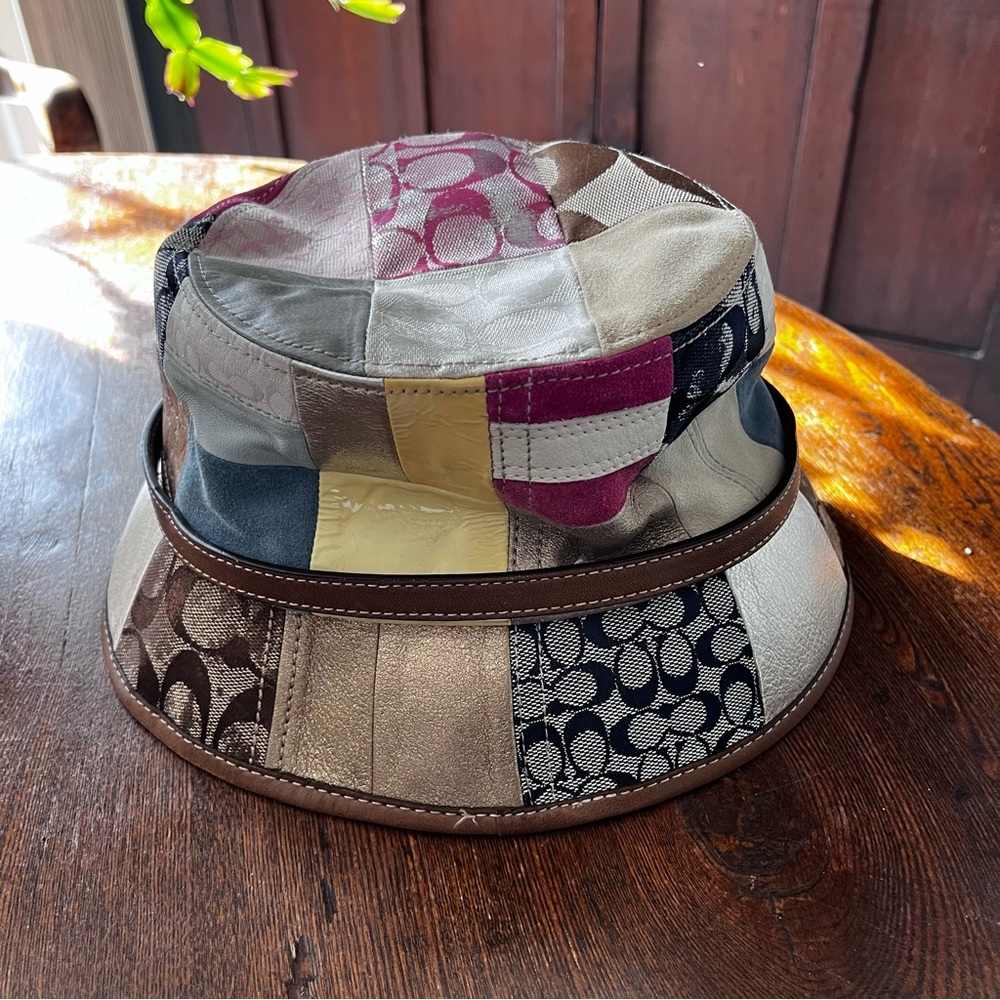 Coach Patchwork Logo & Leather Bucket Hat in Brown, Cream, Pink - Picture 2 of 9